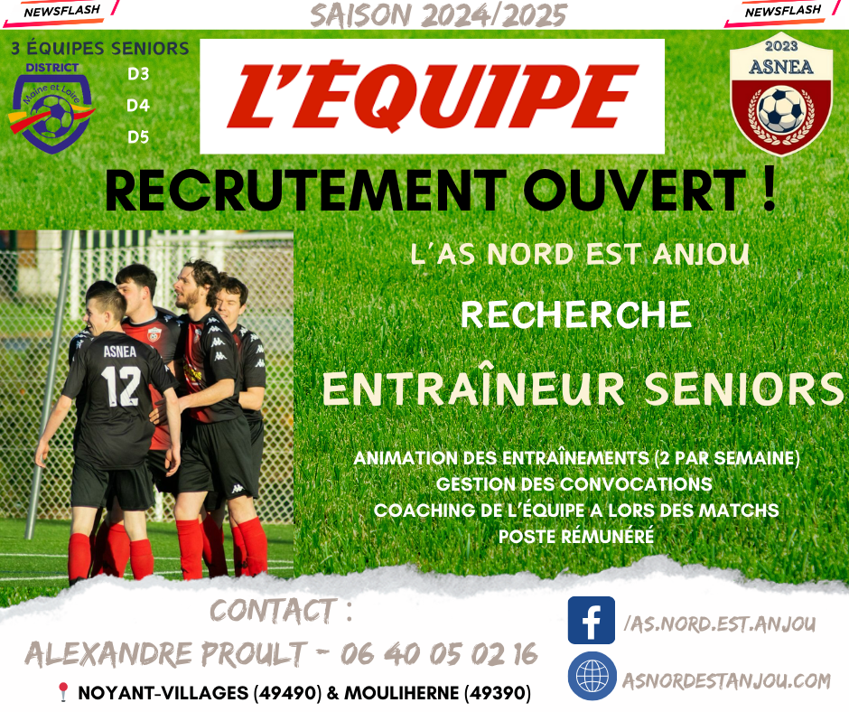 Recrutement ouvert - Entraîneur Seniors - Saison 2024/2025