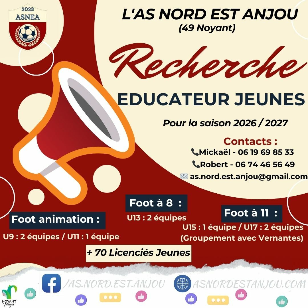 RECHERCHE ÉDUCATEUR JEUNES SAISON 2026/2027