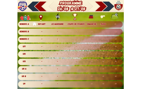 Programme du week-end du 26/08 &amp; 27/08