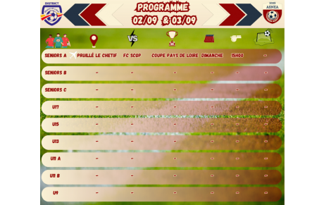 Programme du week-end du 02/09 &amp; 03/09