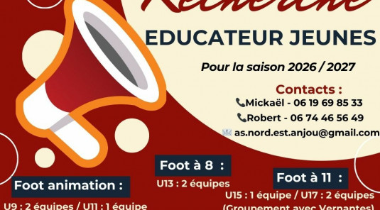 RECHERCHE ÉDUCATEUR JEUNES SAISON 2026/2027